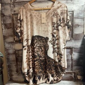 🆕 Aronia Cream and Brown Leopard Print Short Sleeve Tee